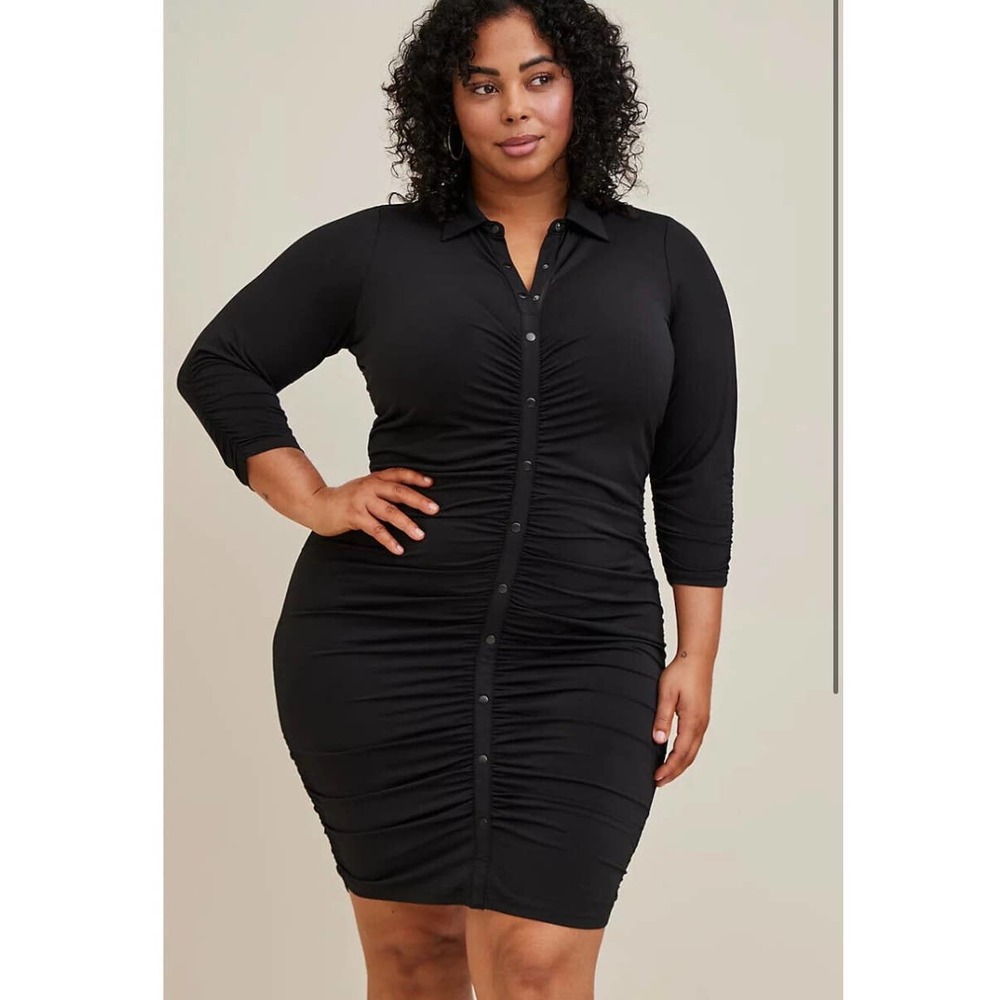 TORRID SHIRRED BLACK BUTTON FRONT SHIRT DRESS NEW
